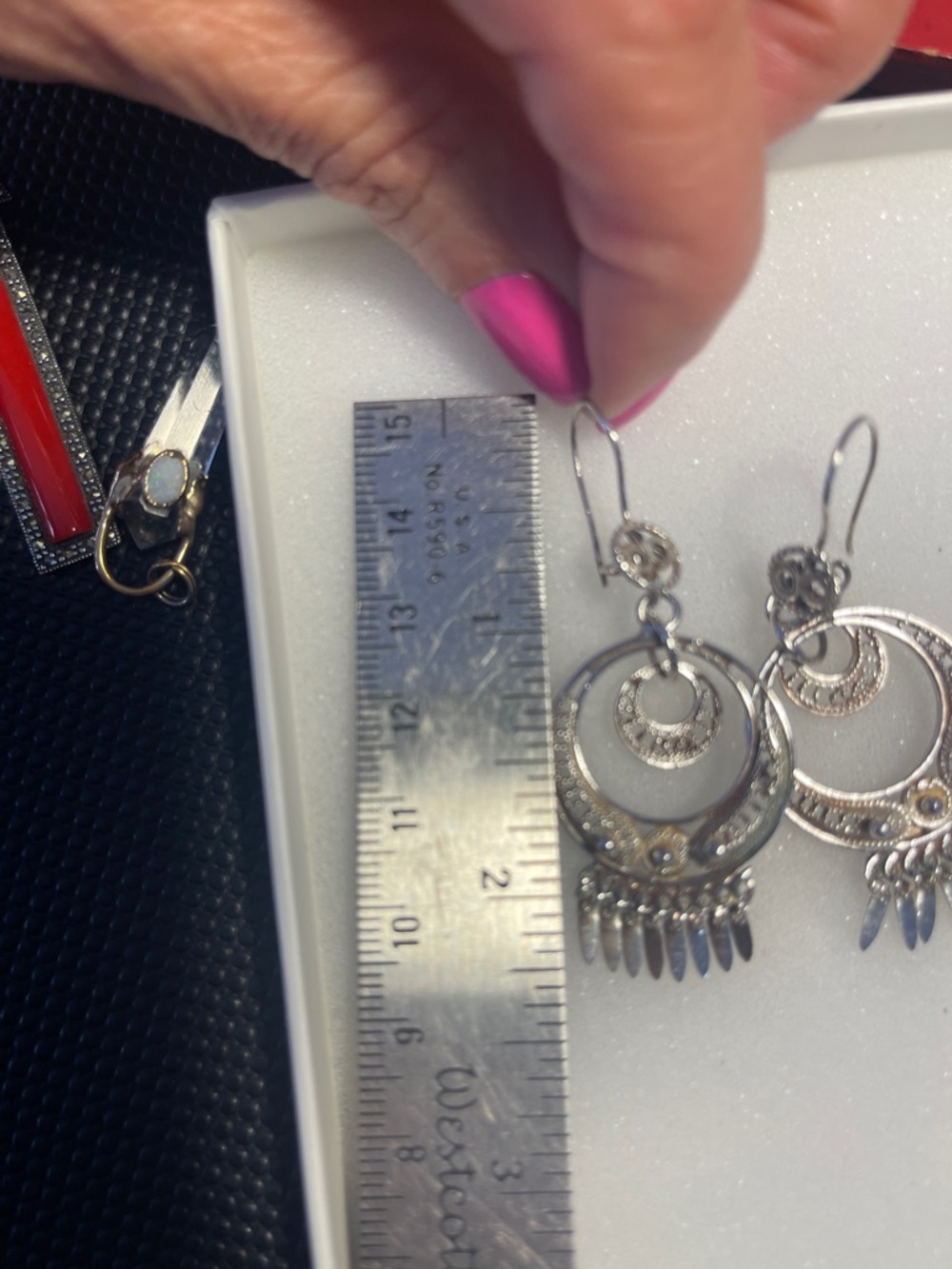 Silver filigree dangle earrings stamped Mex 925 - approx. 2.5” long (9 grams) - Picture 4 of 6